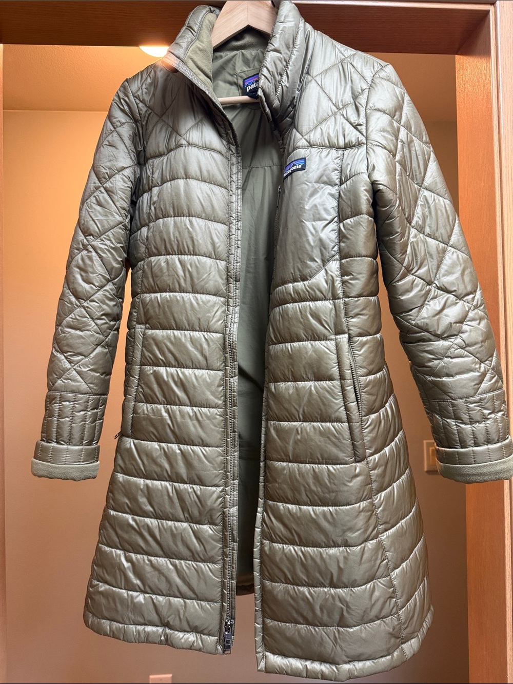 Patagonia Women's Light Olive Quilted Long Puffer Coat